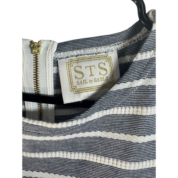Sail to Sable Dress XS Navy Blue White Stripe Gold Zip Short Sleeve Mini Resort - Picture 3 of 9